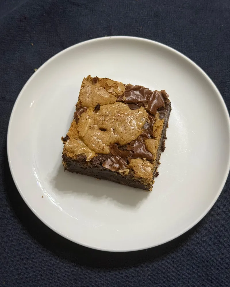 A Brown Butter Brookie on a white plate