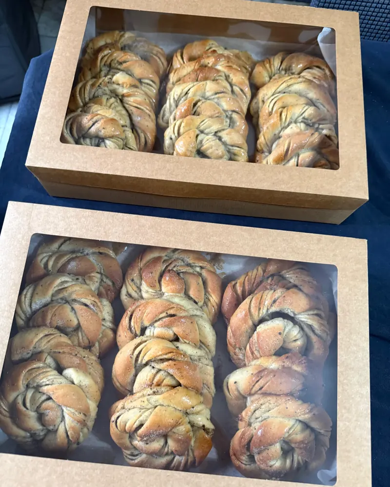 Two kraft boxes of Swedish cardamom buns